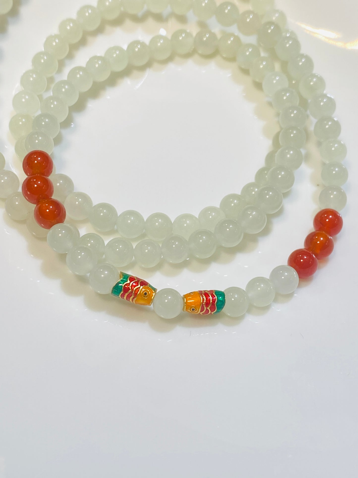 5mm Hetian Jade Beads With Small Fish Pattern Bracelet
