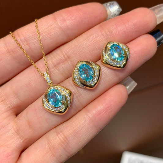 18K Gold Cultured Diamond Paraiba Jewelry Set
