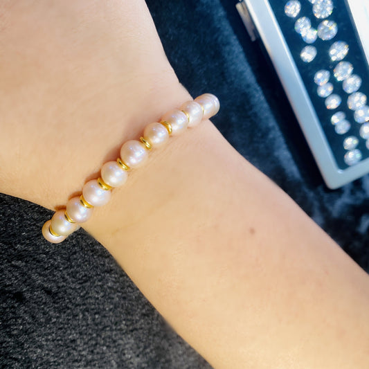 925 Sterling Silver Gold-plated Natural Freshwater Lotus Pink Pearl Bracelet