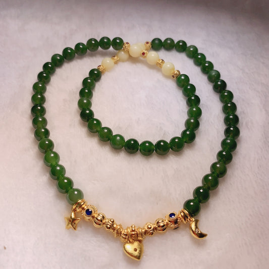 925 Sterling Silver Gold-plated Green Tourmaline With Beeswax Bead Necklace
