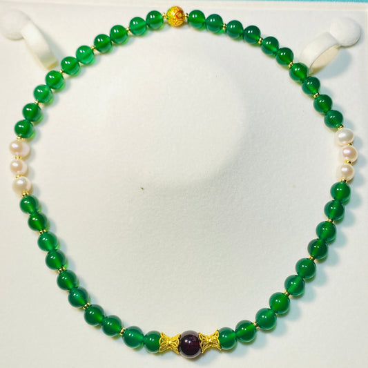 Garnet Green Agate Pearl Double Wrap Bracelet or Necklace