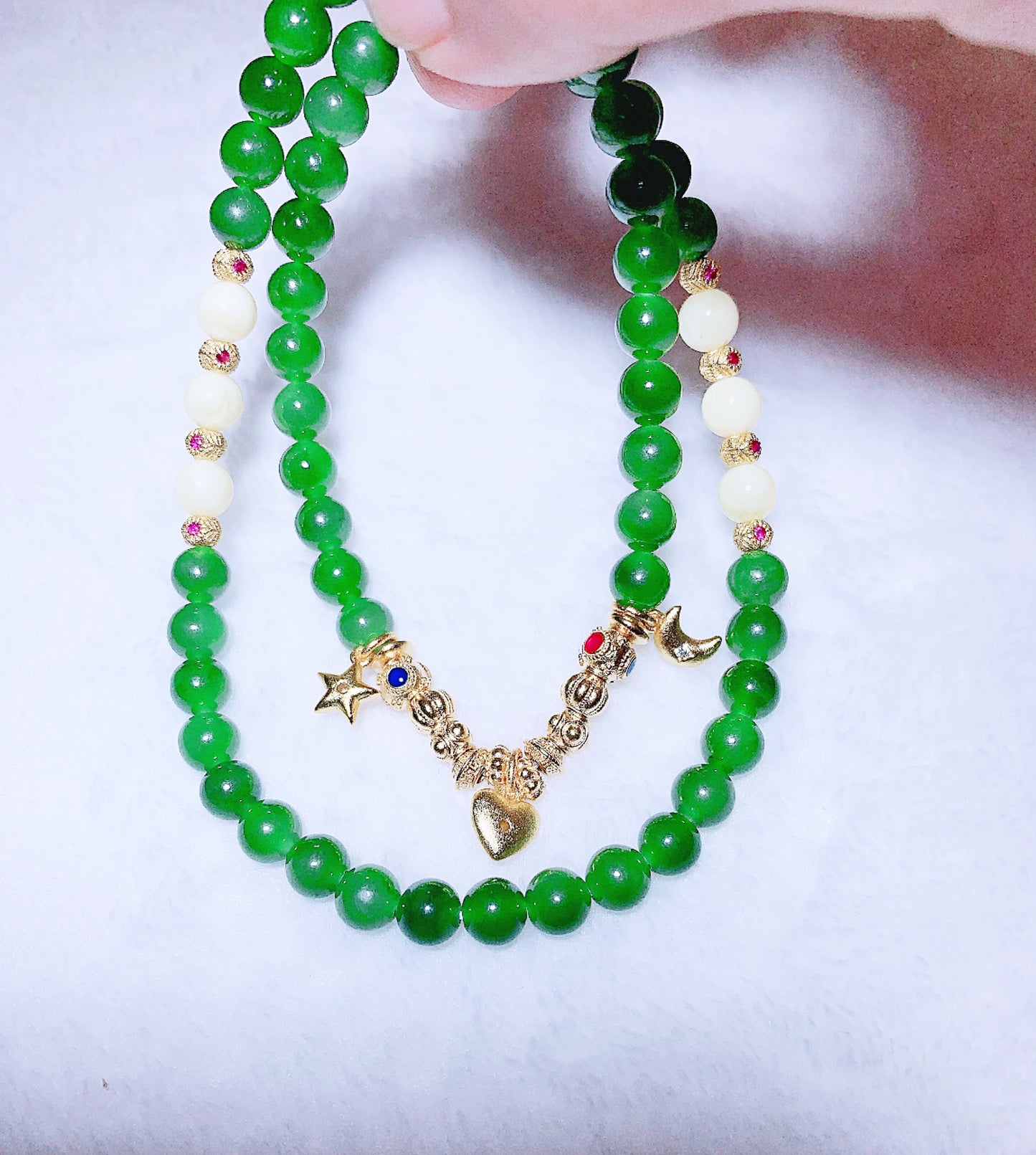 925 Sterling Silver Gold-plated Green Tourmaline With Beeswax Bead Necklace