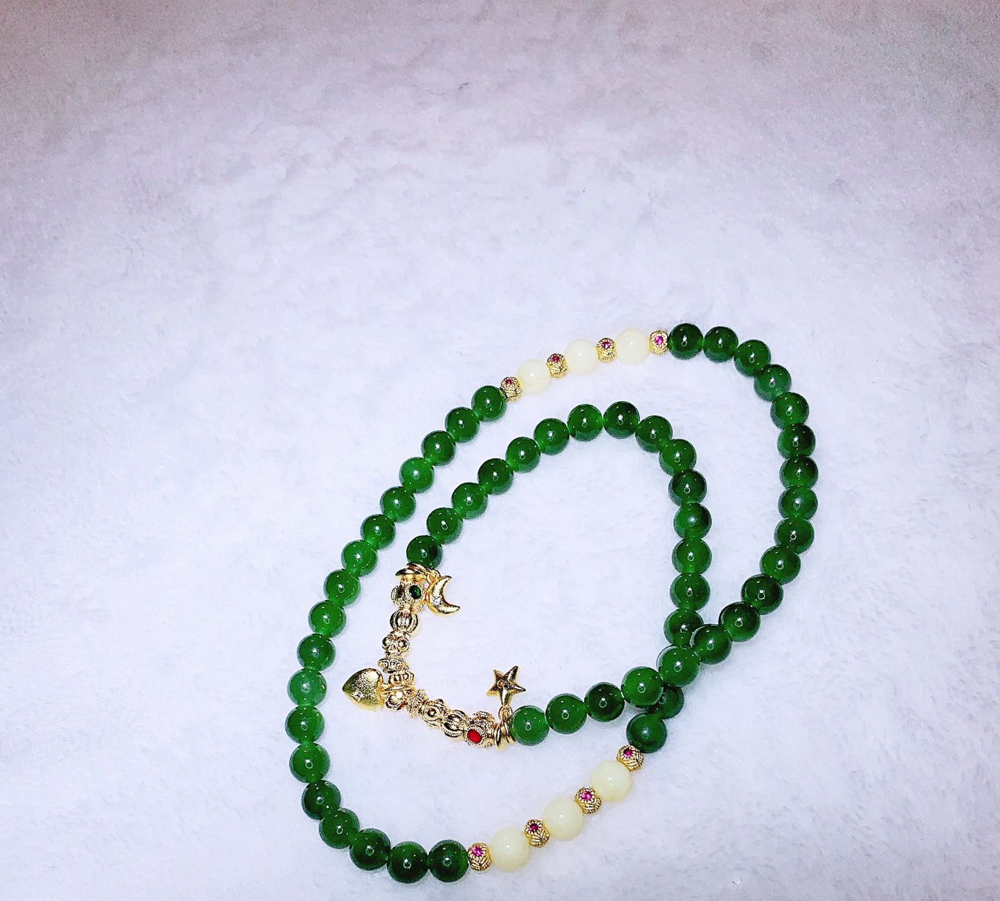 925 Sterling Silver Gold-plated Green Tourmaline With Beeswax Bead Necklace