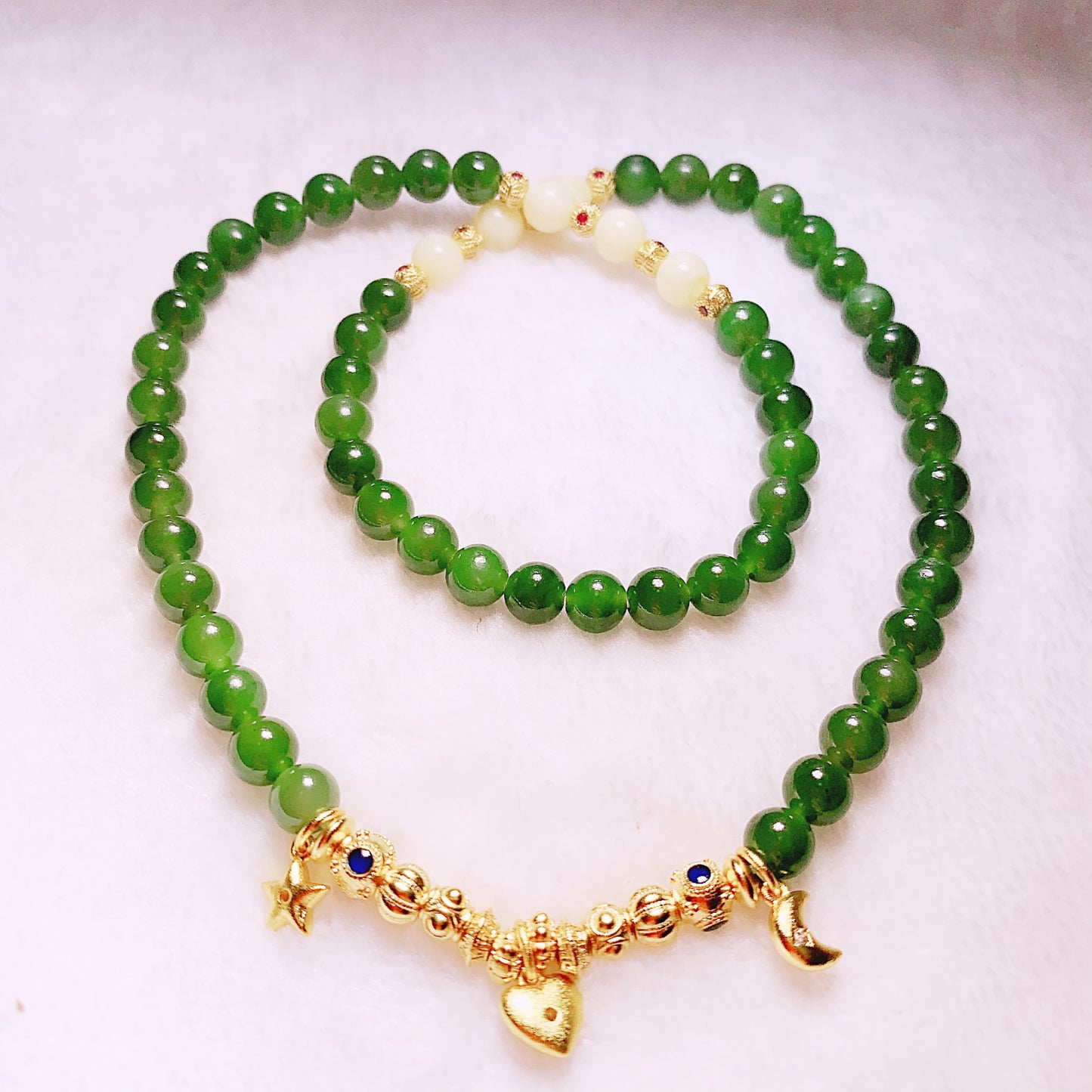 925 Sterling Silver Gold-plated Green Tourmaline With Beeswax Bead Necklace