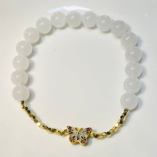 White Agate with Double-Sided Butterfly Bracelet