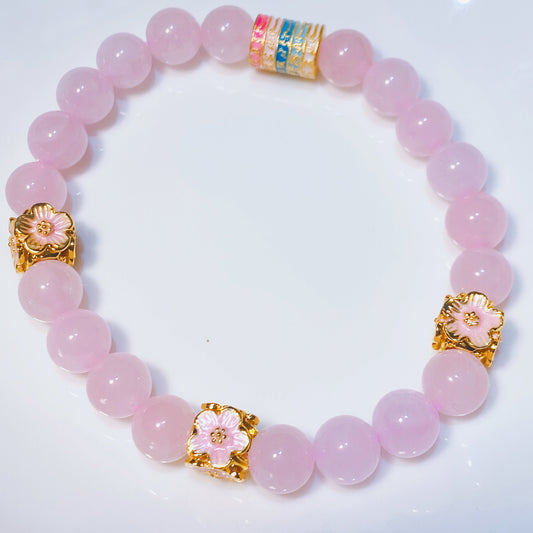Pink Crystal With Flower Decoration Chinese Style Bracelet
