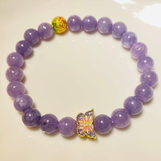 Purple Lavender Crystal Bracelet with Butterfly Decoration
