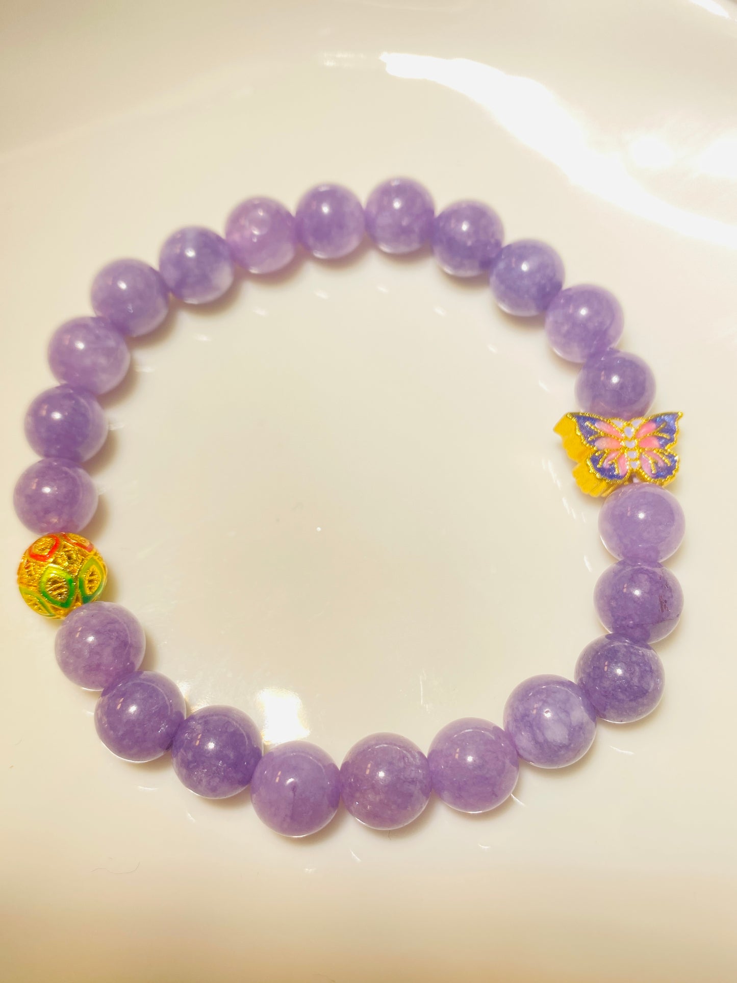 Purple Lavender Crystal Bracelet with Butterfly Decoration