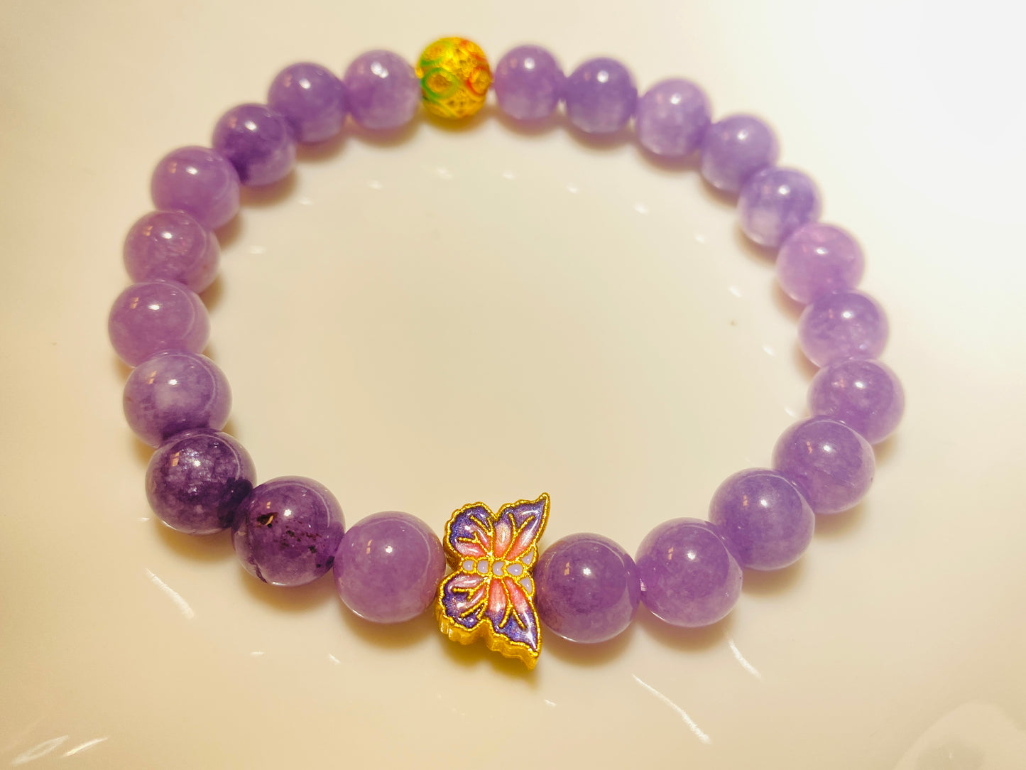 Purple Lavender Crystal Bracelet with Butterfly Decoration