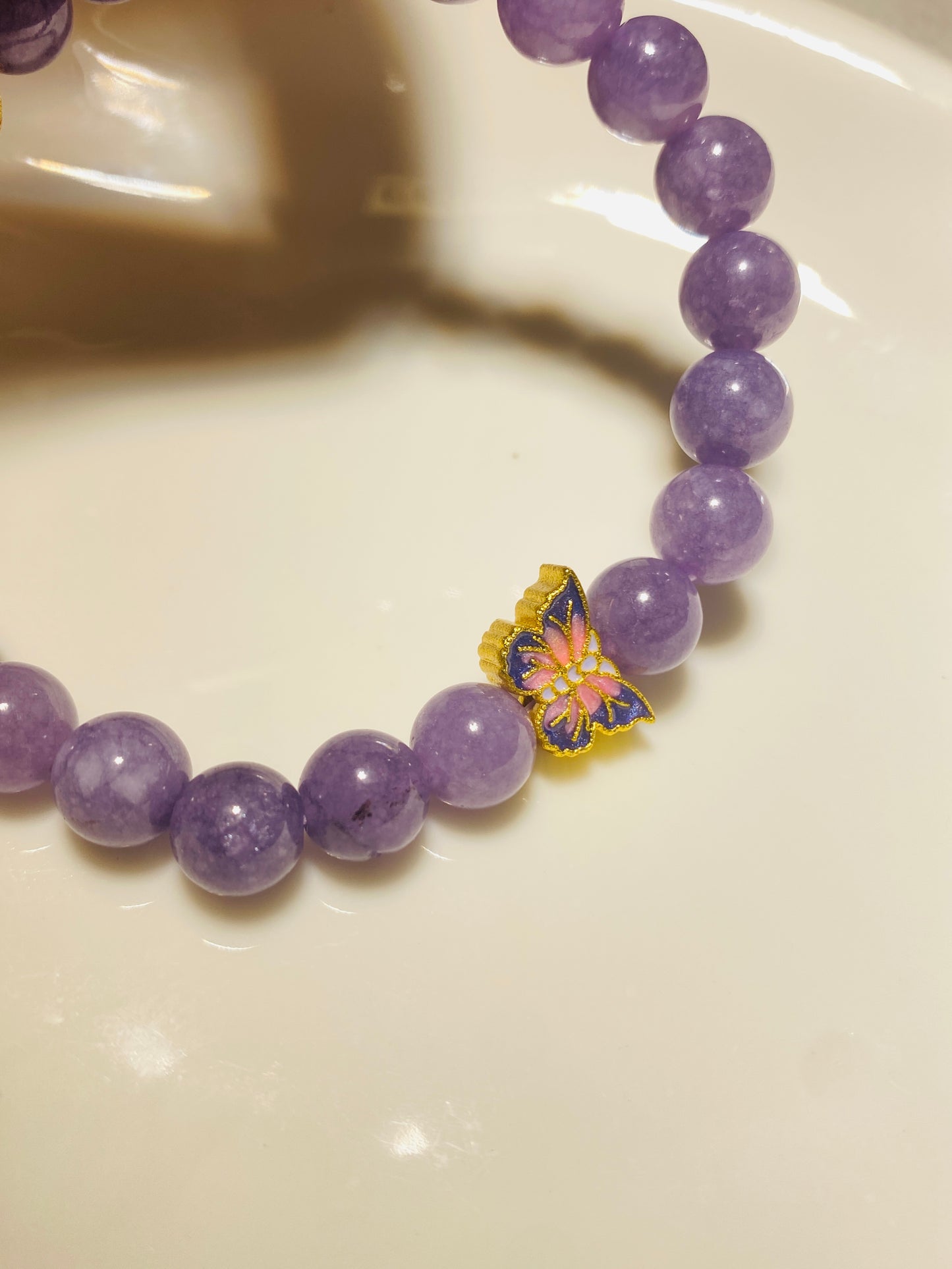 Purple Lavender Crystal Bracelet with Butterfly Decoration