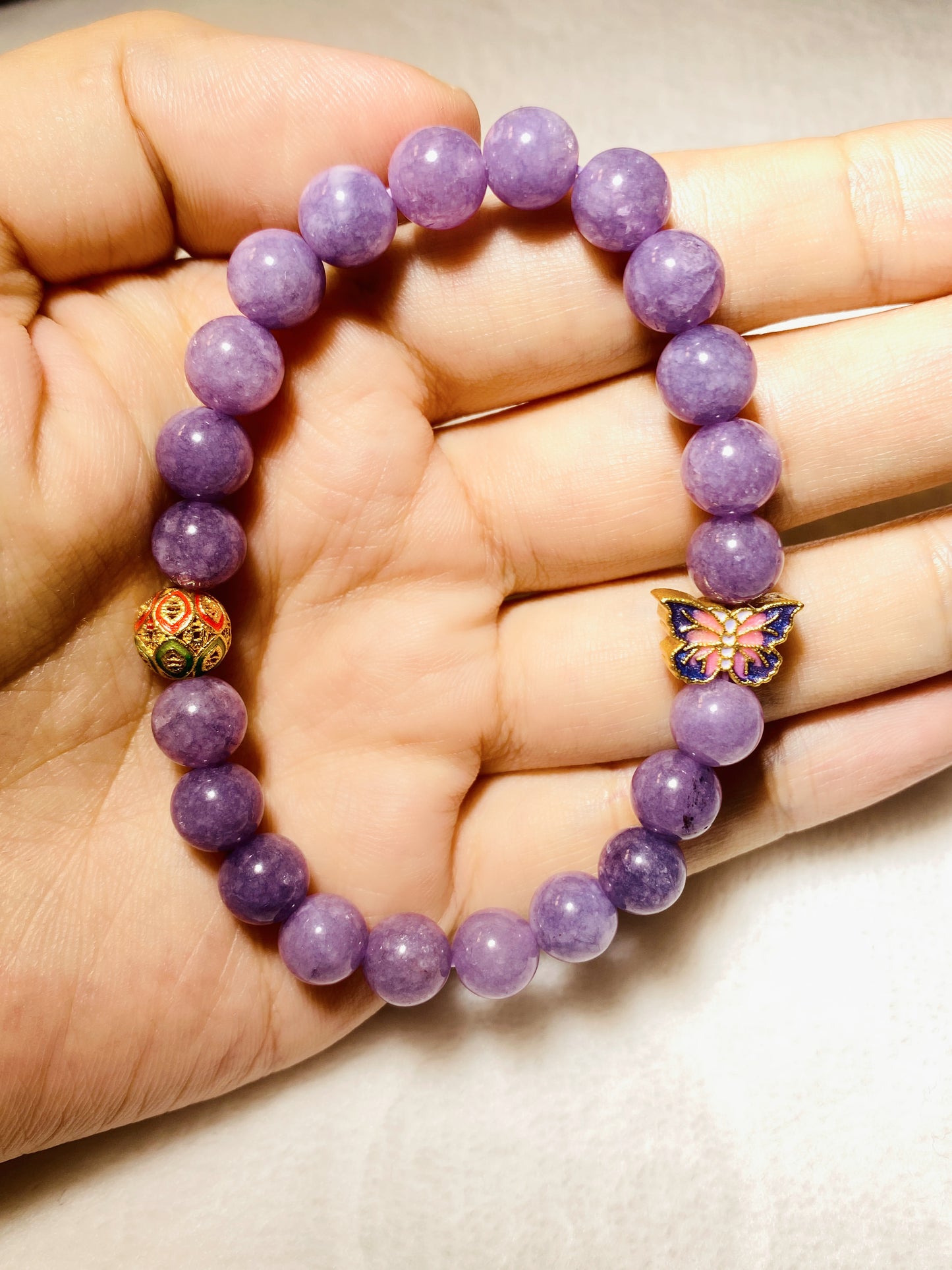 Purple Lavender Crystal Bracelet with Butterfly Decoration