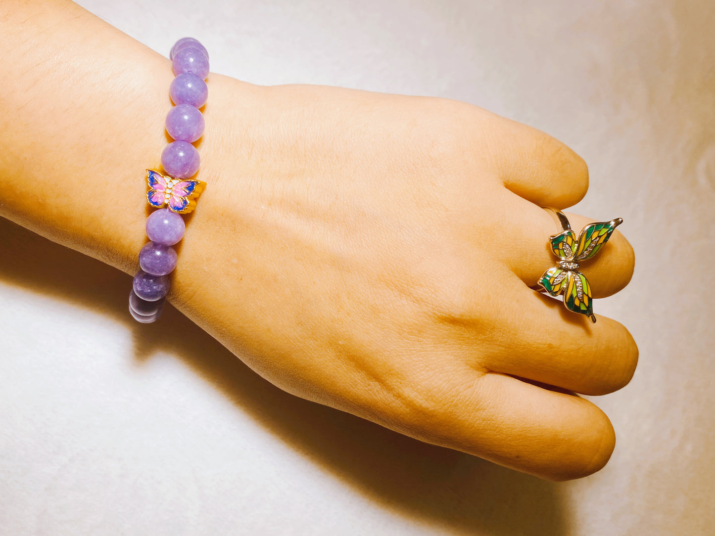 Purple Lavender Crystal Bracelet with Butterfly Decoration