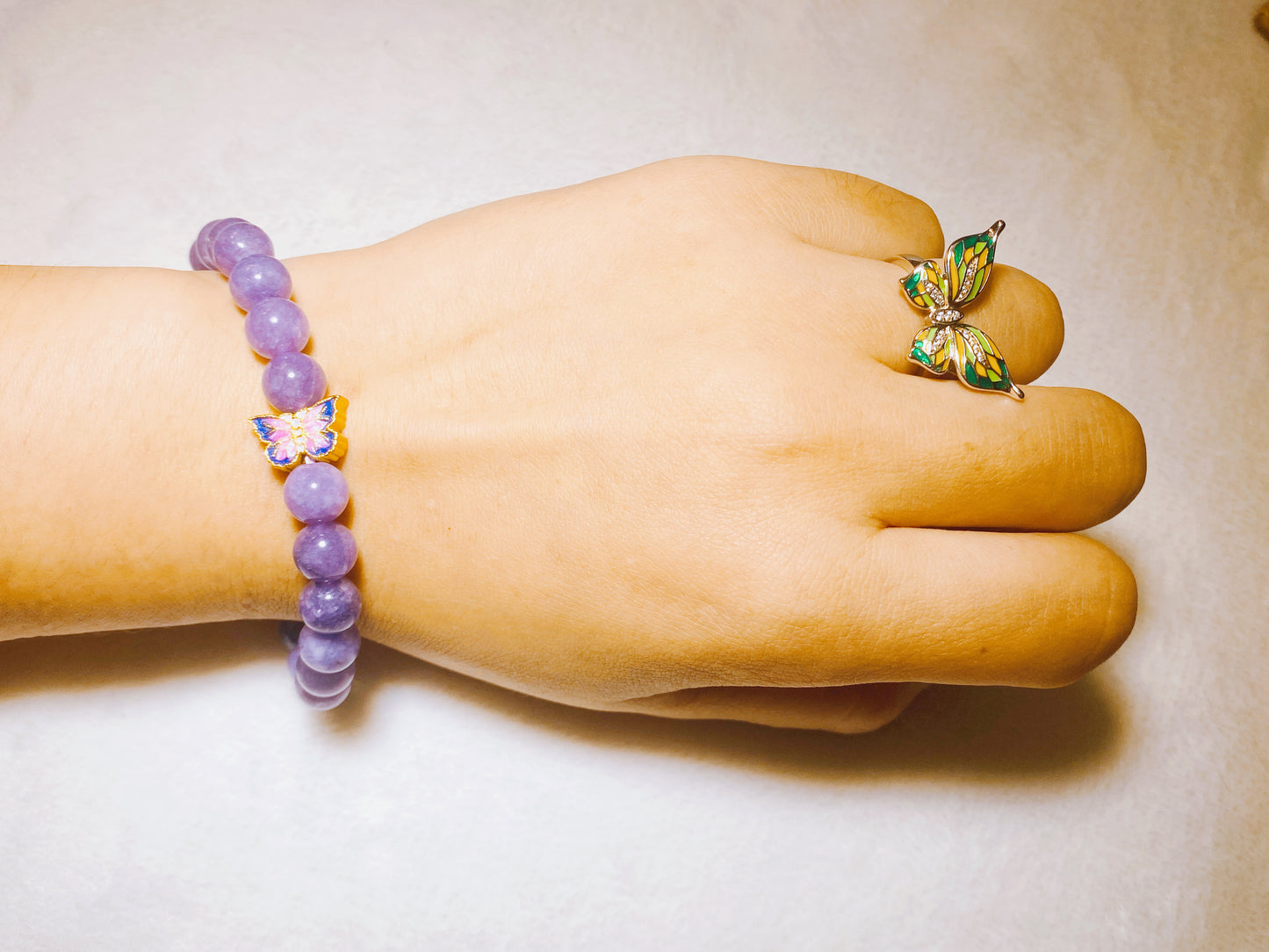Purple Lavender Crystal Bracelet with Butterfly Decoration