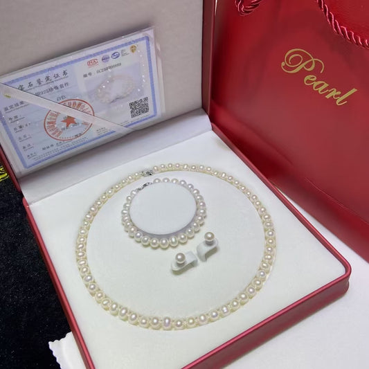7-8mm Natural Freshwater Pearl Three-piece Set