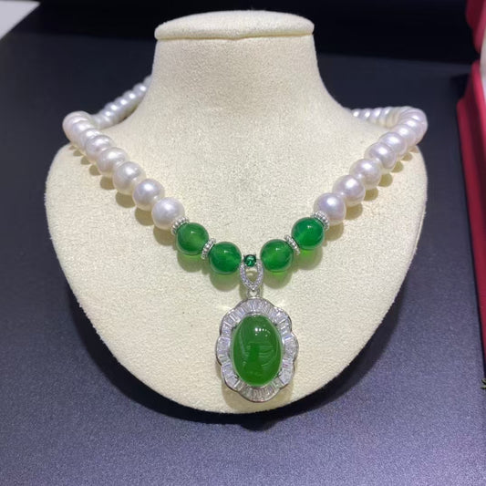 9mm Natural Freshwater With Agate Pendant Necklace