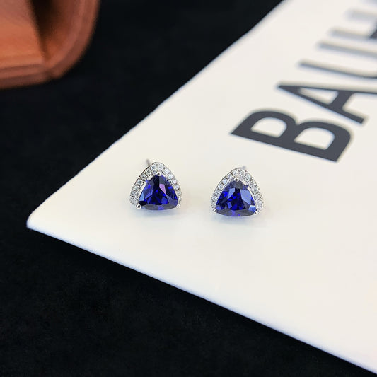 18K Gold Cultured Sapphire Triangle Earrings
