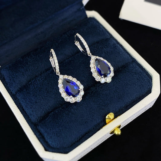 18K Gold Cultured Sapphire Drop-Shaped Moissanite Earrings
