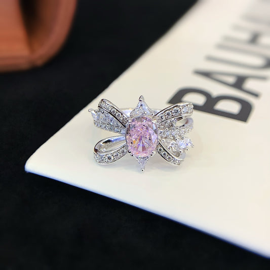 Sterling Silver Ring With Pink Gemstones