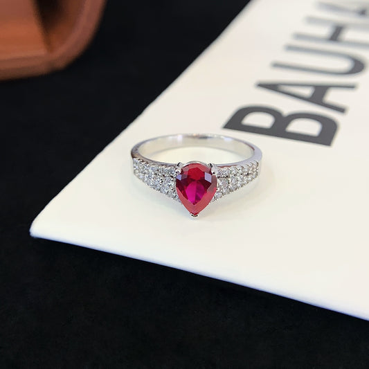 Sterling Silver Teardrop-Shaped Colored Gemstone Ring
