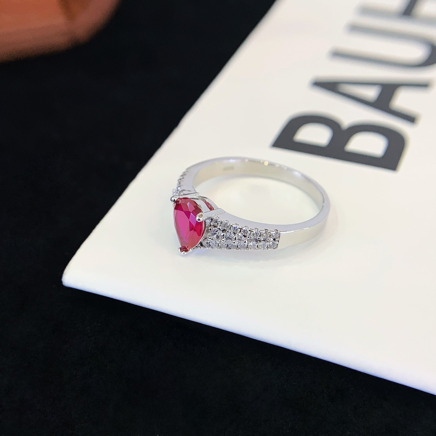 Sterling Silver Teardrop-Shaped Colored Gemstone Ring
