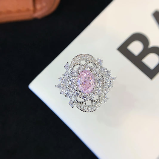 Super Sparkly Large Pink Gemstone Sterling Silver Ring