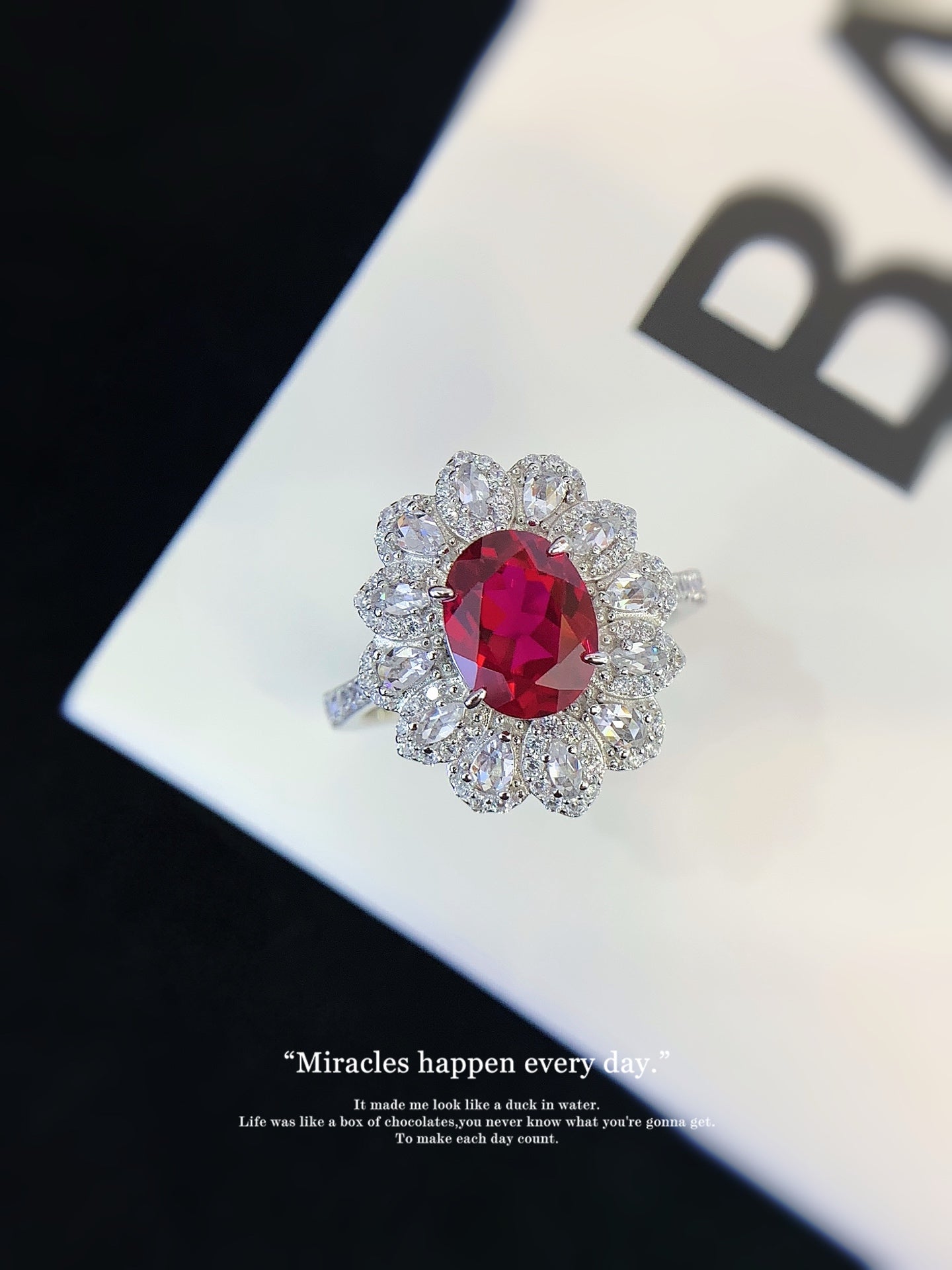 Sterling Silver Ring With Red Gems