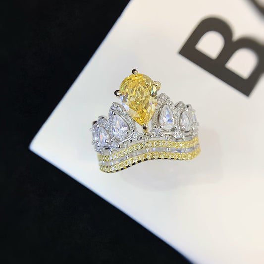 Gorgeous Crown-shaped Ring Set With Yellow Stones