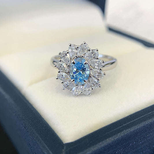18K Gold Cultured Blue Diamond Ring
