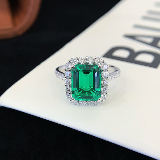2.9 carat 18K Gold Cultured Emerald Moissanite Diamond Ring