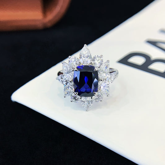 2.7ct Sapphire Ring Set With Cultured Diamonds