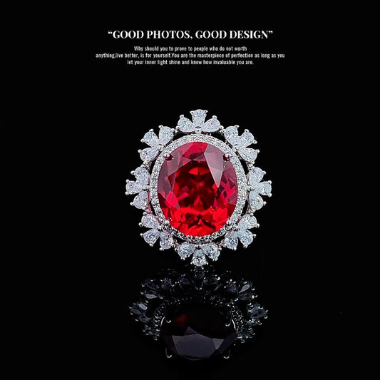 S925 Silver Inlaid Red Gem Ring