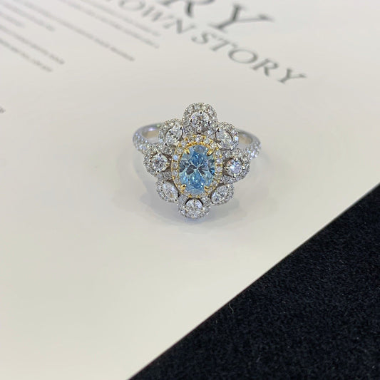 18K Gold Cultivated Blue Diamond Ring Necklace (Two Ways to Wear)