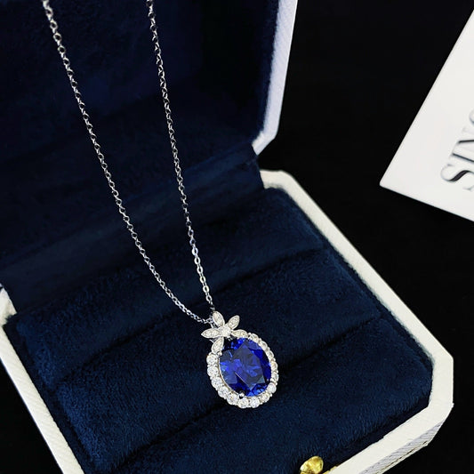 S925 silver inlaid blue gemstone necklace