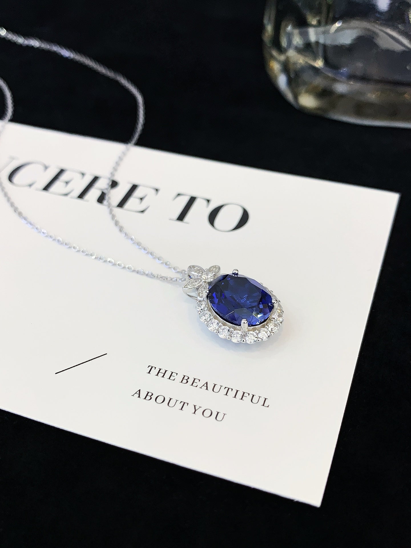 S925 silver inlaid blue gemstone necklace