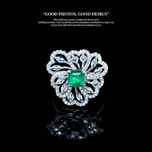 S925 silver inlaid colored gemstone ring