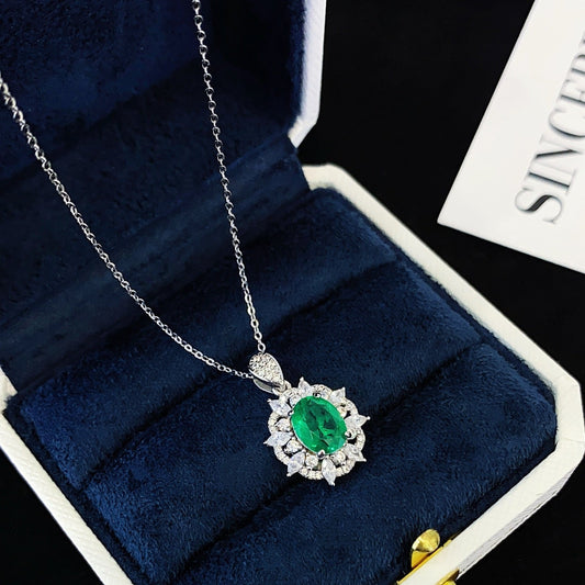 S925 silver inlaid colored gemstone necklace