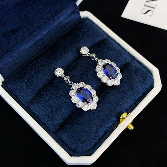 S925 silver inlaid sapphire earrings