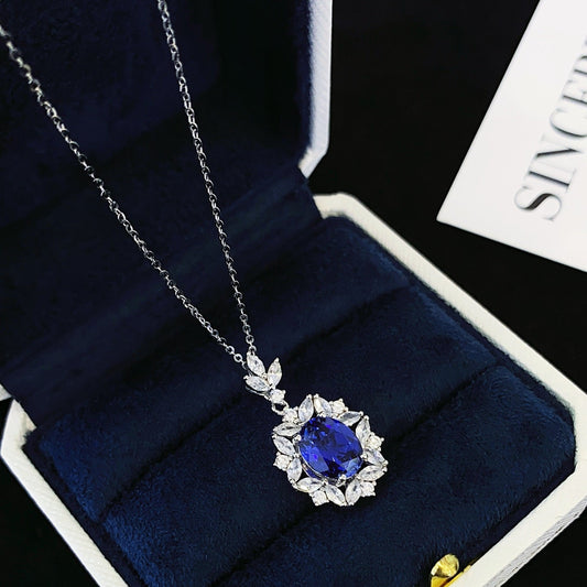 S925 silver sapphire necklace