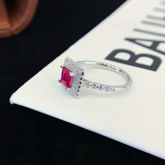 S925 silver ring set with square pink gemstones