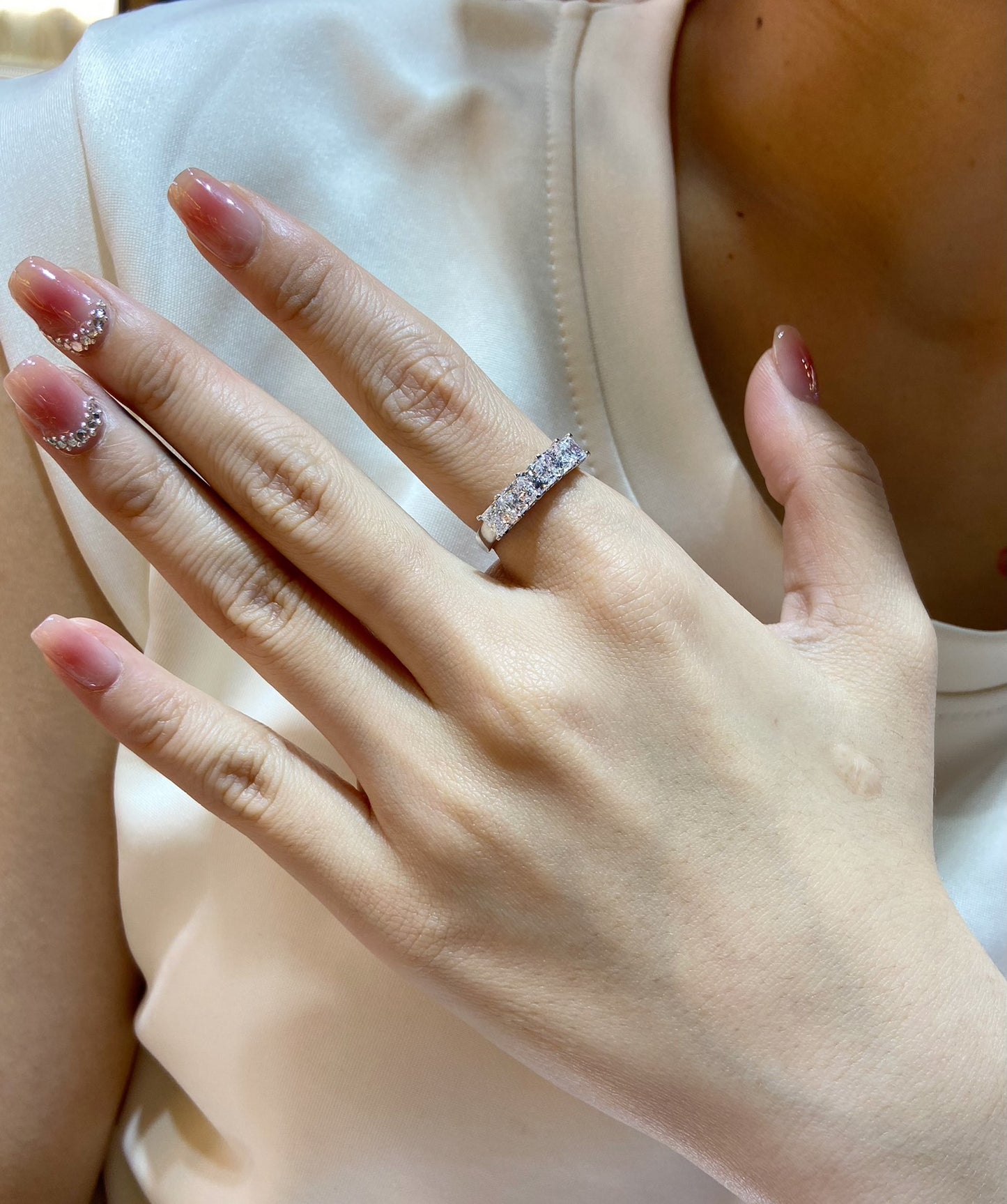 18K gold cultivated diamond Princess Square ring