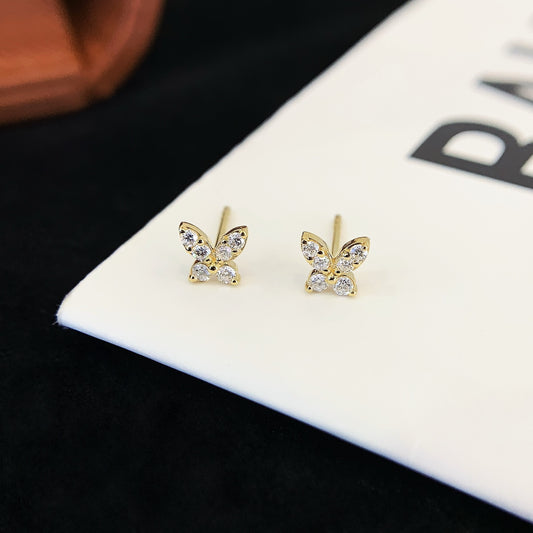 18K gold cultured diamond butterfly earrings