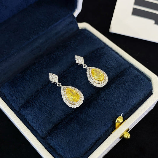 18K gold cultured yellow diamond earrings (water drop)
