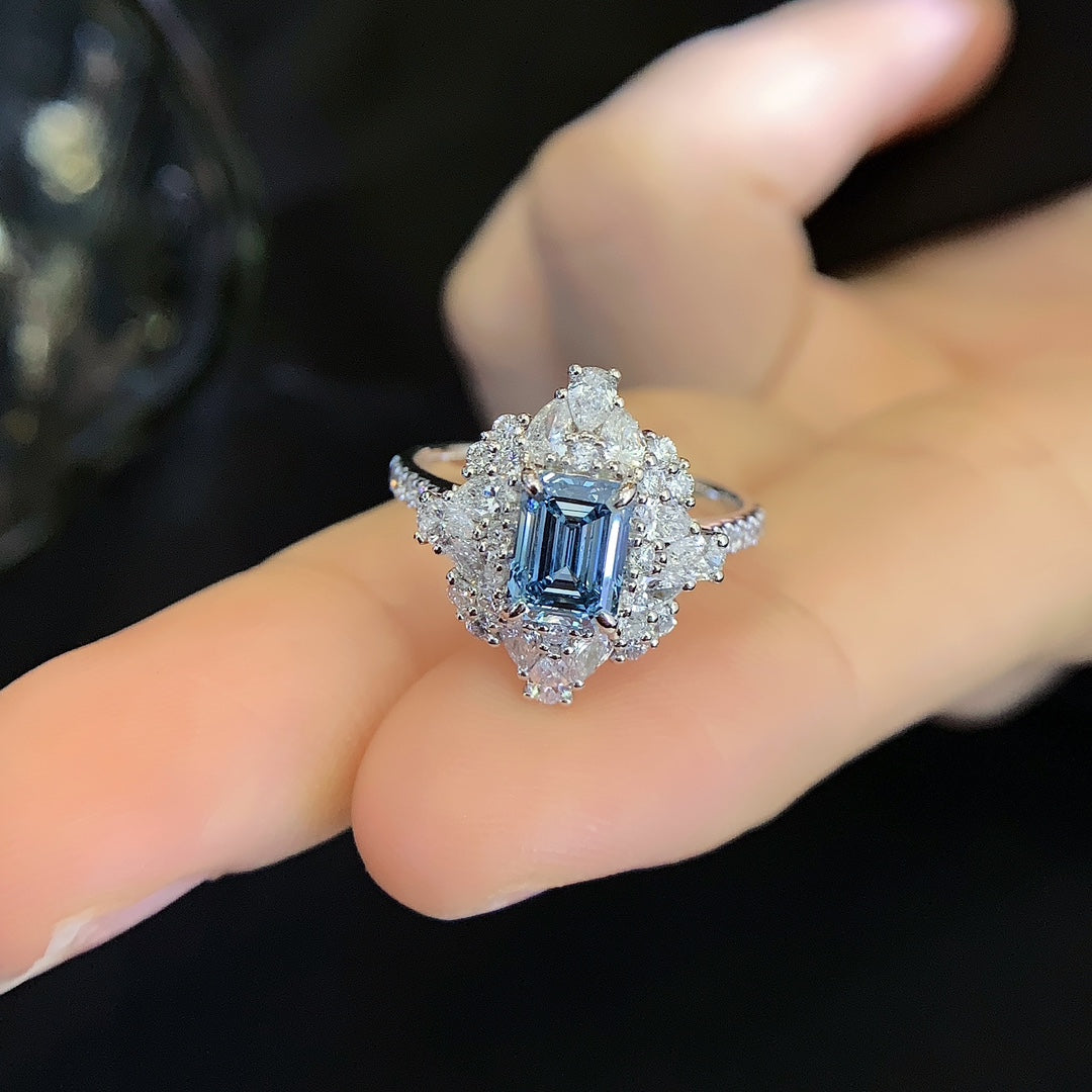 18K gold cultured blue diamond ring