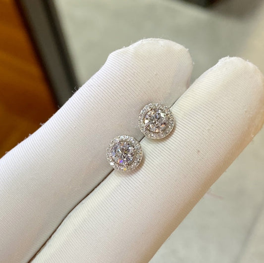 18k gold cultured diamond round earrings