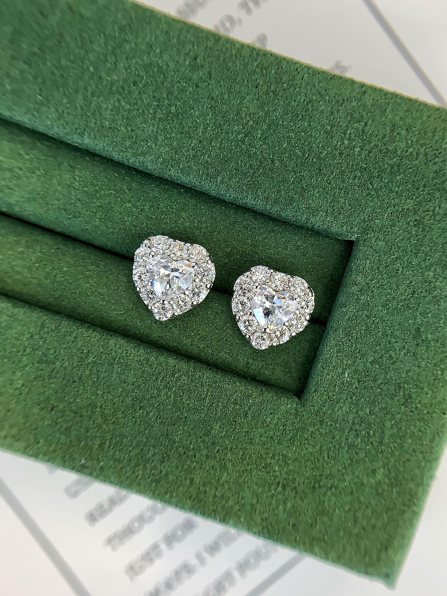 18K gold cultured diamond earrings [heart-shaped earrings]