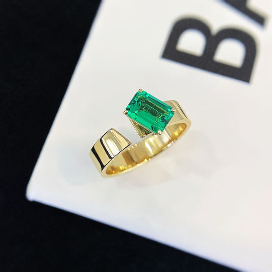 18K Gold Cultured Emerald Open Ring