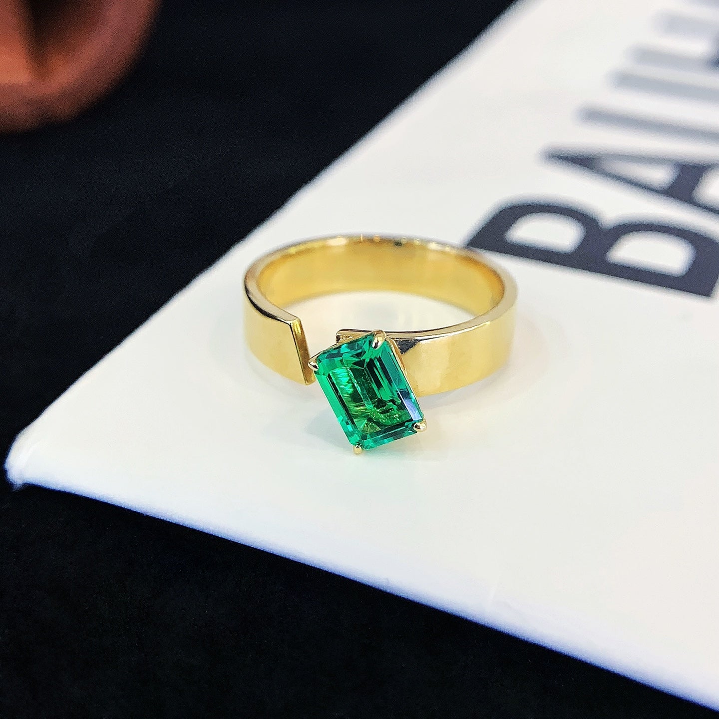 18K Gold Cultured Emerald Open Ring