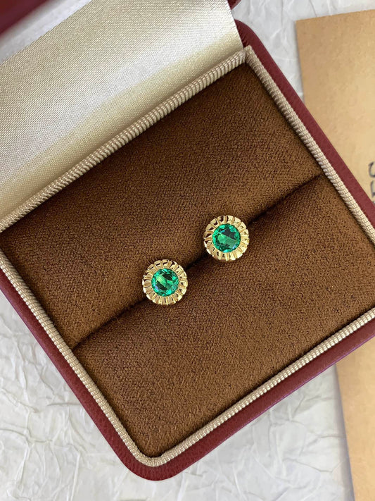 18K gold cultured emerald earrings