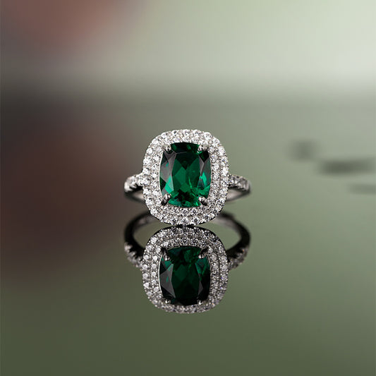 925 Sterling Silver Emerald And Diamond Ring