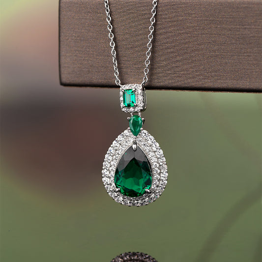 925 Sterling Silver Emerald Pendant Necklace